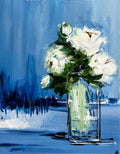 Painting of White Roses in Vase Painted in Acrylic on Cotton Canvas roslynmary art.