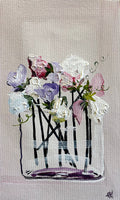 Painting of Sweet Peas in Glass Vase Painted in Acrylic on Cotton Canvas roslynmary art.